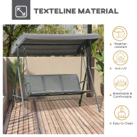 Outsunny 3-Seater Swing Chair Covered Garden Hammock A-Frame Outdoor Porch Glider Sling Seat with Adjustable Canopy Cover, Grey(m-7)