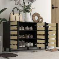 HOMCOM Shoe Cabinet with 3 Slatted Doors, 3-tier Shelving Rack Cabinet with Adjustable Shelves for 15 Pairs of Shoes, Black(m-9)