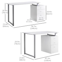 HOMCOM 47" Computer Desk Writing Table Workstation with Multi-Use Reversible File Drawers Metal Frame Home Office Furniture, White(m-3)