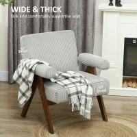 HOMCOM Corduroy Accent Chair Armchair with Wide Seat and Soft Padded Armrests for Reading, Bedroom, Light Grey(m-4)