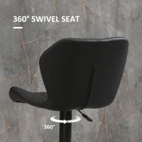 HOMCOM Shell Back Bar Stool Set of 2, PU Leather Adjustable Swivel Barstools with Chrome Base and Footrest for Kitchen Counter, Pub, Black(m-6)