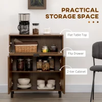 HOMCOM Sideboard Buffet Cabinet, Kitchen Cabinet with Metal Grid Flip Drawer, Adjustable Shelf, Accent Cabinet for Living Room, Walnut(m-4)