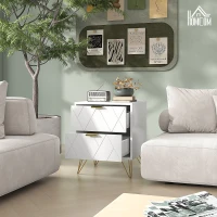HOMCOM Modern Bedside Table, Accent Nightstand with 2 Drawers, Bed End Table for Bedroom, Living Room, White(m-8)