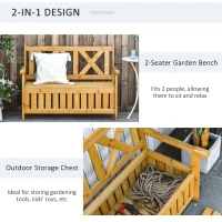 Outsunny Wooden Outdoor Storage Bench 2-Person Patio Bench with Louvered Side Panels and X-Shape Back for Garden, Patio, Yellow(m-4)