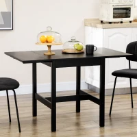 HOMCOM Solid Wood Kitchen Table, Farmhouse Drop Leaf Tables for Small Spaces, Folding Dining Table, Black(m-7)