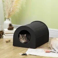 PawHut Dome Heated Cat House Portable and Waterproof Pet Shelter for Kitty in Winter, Black(m-10)