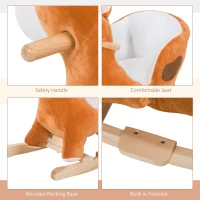 Qaba Kids Plush Rocking Horse Stuffed Animal Rocker Child Ride On Toy with Realistic Sound Red Brown(m-5)