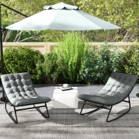 Outsunny Outdoor Patio Rocking Chair Set of 2 with Cushion, Steel Frame Balcony Chair with Mesh Deep Seat for Porch, Garden, Grey(m-8)