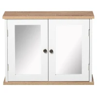 kleankin Medicine Cabinet for Bathroom with Mirror, Bathroom Wall Cabinet with Double Mirrored Doors and Adjustable Shelf, White(m-11)