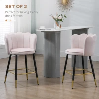 HOMCOM Bar Stools Set of 2 Modern Counter Height Bar Stools with Back, Footrest for Home Kitchen, 23.2"x20.5"x35.4", Pink(m-4)