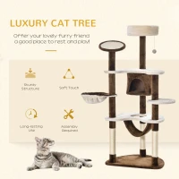 PawHut 60" Cat Scratching Tree, Cat Bed Condo Post House Pet Furniture Toys-Brown & Beige(m-4)