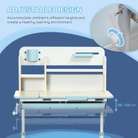 Qaba Wooden Kids Study Desk, Height Adjustable Children School Study Table, Student Writing Desk with Tilt Desktop, Drawer, Storage Shelf, Pen Holder, Blue(m-4)
