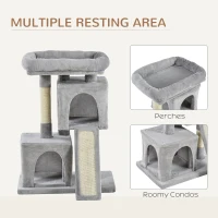 PawHut Plush Cat Tree Tower Activity Center with Sisal Scratching Post Scratching Board Perch Condo, Light Grey(m-6)