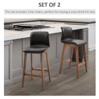 HOMCOM Modern Bar Stools Set of 2, Counter Height Bar Chair with PU Leather Wooden Frame Padding Seats for Dining Room Home Bar, Dark Brown(m-4)
