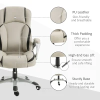 Vinsetto Office Chair PU Leather Executive on Rolling Wheels Task Computer Height Adjustable Swivel Ergonomic, Greige and Black(m-7)