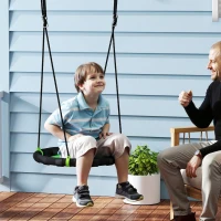 Qaba 24 inch Saucer Tree Swing Set for Kids with Adjustable Hanging Ropes for Outdoor, Backyard, Green(m-1)