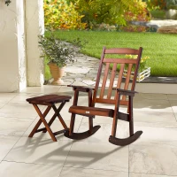 Outsunny 2 Pieces Wood Patio Bistro Set, Outdoor Rocking Chair Set with Armrests and High Back Rocking Chair and Portable Side Table, for Indoor, Outdoor, Patio, Backyard, Brown(m-10)