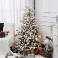 HOMCOM 5ft Artificial Prelit Christmas Tree with Warm White LED Light and Snow Flocked Branches, Metal Base(m-10)