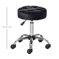 HOMCOM Round Rolling Stool with Height Adjustable Lift, Vanity Chair with Luxury Style Upholstery, Office Chair with Swivel Seat and Wheels for Work Spa Salon, Black(m-3)