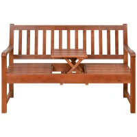 Outsunny Wooden Garden Bench with Pullout Middle Table, Outdoor Loveseat, Patio Bench for Lawn, Yard, Deck and Backyard, Dark Coffee(m-11)