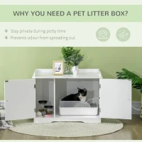 PawHut Hidden Litter Box Enclosure Cat Furniture with Storage, Adjustable Divider, Indoor Pet House Side Table, White(m-7)