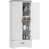HOMCOM 72" Farmhouse Pantry Cabinet with Adjustable Shelves, Kitchen Pantry Cabinet with 2 Doors, Distressed White(m-11)