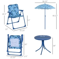 Outsunny Kids Folding Table and Chairs Set for Outdoor Garden Patio Backyard with Removable & Height Adjustable Sun Umbrella, Blue(m-3)