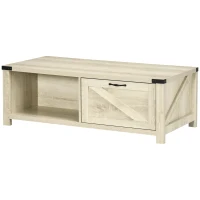 HOMCOM Farmhouse Coffee Table with Storage and Drawer, Rustic Coffee Table for Living Room, Open Shelf, Pale Oak(m-11)