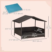 PawHut Wicker Pet House Dog Bed for Indoor/Outdoor Rattan Furniture with Cushion(m-3)