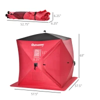 Outsunny 2 Person Ice Fishing Shelter, Pop-Up Portable Ice Fishing Tent with Carry Bag, Windows and Anchors for Low-Temp -22℉, Red(m-3)