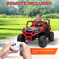 Qaba 2 Seater 24V Kids Electric Car w/ Remote Control, 3 Speed, LED Lights, Music, Horn, Spring Suspension, Slow Start, Red(m-8)