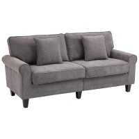 HOMCOM Modern 3 Seater Sofa, Corduroy Fabric 3 Seater Couch with Pine Wood Legs and Rolled Armrests for Living Room, Light Grey(m-2)
