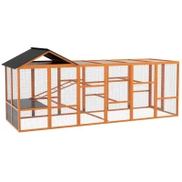 PawHut Wooden Chicken Coop Run for 6 - 10 Chickens, Hen House Add-On with Storage, Perches, 141.75" x 48" x 61", Orange(m-1)