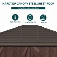 Outsunny 10' x 12' Hardtop Gazebo with Curtains and Netting, Permanent Pavilion Metal Single Roof Gazebo Canopy with Aluminum Frame and Hooks, for Garden, Patio, Backyard, Coffee Brown(m-4)