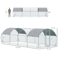 PawHut Large Metal Chicken Coop with Waterproof and Anti-UV Cover for Yard, Outdoor, Duck, Rabbit, 9.2' x 24.9' x 6.5'(m-3)