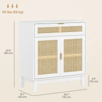 HOMCOM Boho Sideboard Storage Cabinet with Rattan Doors, White(m-3)