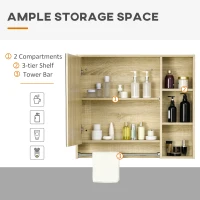 kleankin Wall Mounted Medicine Cabinet, 31.5"W x 27.5"H Bathroom Mirror Cabinet with Tower Bar, Single Mirrored Door, Shelves, Natural(m-4)