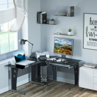 HOMCOM 64" Modern L-Shaped Glass Top Office Workstation Computer Desk PC Table(m-8)