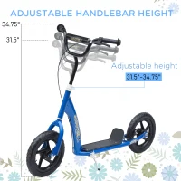 HOMCOM Kick Scooter for Kids 5-12 Years Old with Adjustable Height Handlebar, Non-slip Footplate, Big Wheels, Rear Brake, Blue(m-6)