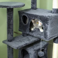 PawHut 54" Cat Tree, Multi-Level Cat Tower with Scratching Posts, Cat Condos, Bed, Platforms, Ramp, Toy Ball, Dark Grey(m-9)