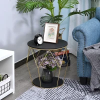 HOMCOM 18" Modern Round Coffee Table with Storage, Metal Zig Zag Frame, Accent Cocktail Table for Living Room, Bedroom, Black and Gold(m-8)