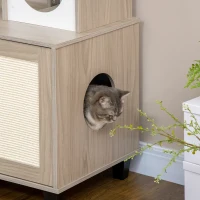 PawHut Cat Litter Box Enclosure Furniture with Cat Tree, Hidden Litter Box with Scratching Post, Bed, Modern Cat House Indoor, Gray(m-9)