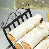 Outsunny 23" Firewood Log Rack Curved Fireplace Log Holder Stylish Wood Storage Carrier with Scrolls, for Outdoor and Indoor Use, Black(m-9)