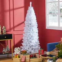 HOMCOM 6FT Pencil Christmas Tree, Artificial Christmas Tree with Automatic Open for Home Party, White(m-8)