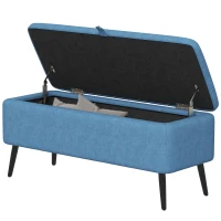 HOMCOM 40" Ottoman with Storage, Linen Upholstered Storage Ottoman Bench with Steel Legs for Living Room, Bedroom Dark Blue(m-2)