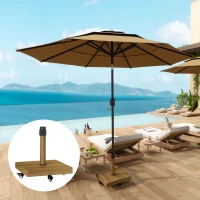 Outsunny 57 lbs Metal Square Patio Umbrella Base Holder, Outdoor Umbrella Stand with Wheels, Heavy Duty Patio Umbrella Stand Base for Garden, Poolside, Nature Wood(m-1)