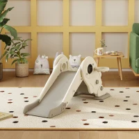Qaba 3 in 1 Toddler Slide, Foldable Kids Slide with Basketball Hoop, Climber, Anti-Slide Step for Ages 2-5, Cream White(m-8)