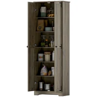 HOMCOM 67" Farmhouse Pantry Cabinet with 2 Doors, Tall Storage Cabinet with Adjustable Shelves, Distressed Grey(m-2)