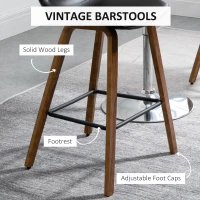 HOMCOM Counter Height Bar stools Set of 2 Mid-Back PU Leather Bar Chairs with Wood Legs, Black(m-5)