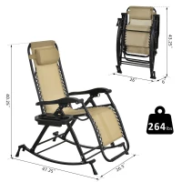Outsunny 2 in 1 Adjustable Zero Gravity Reclining Lounge Chair Garden Recliner and Rocker Foldable Sun Lounger Napping Seat w/ Headrest & Tray Beige(m-3)